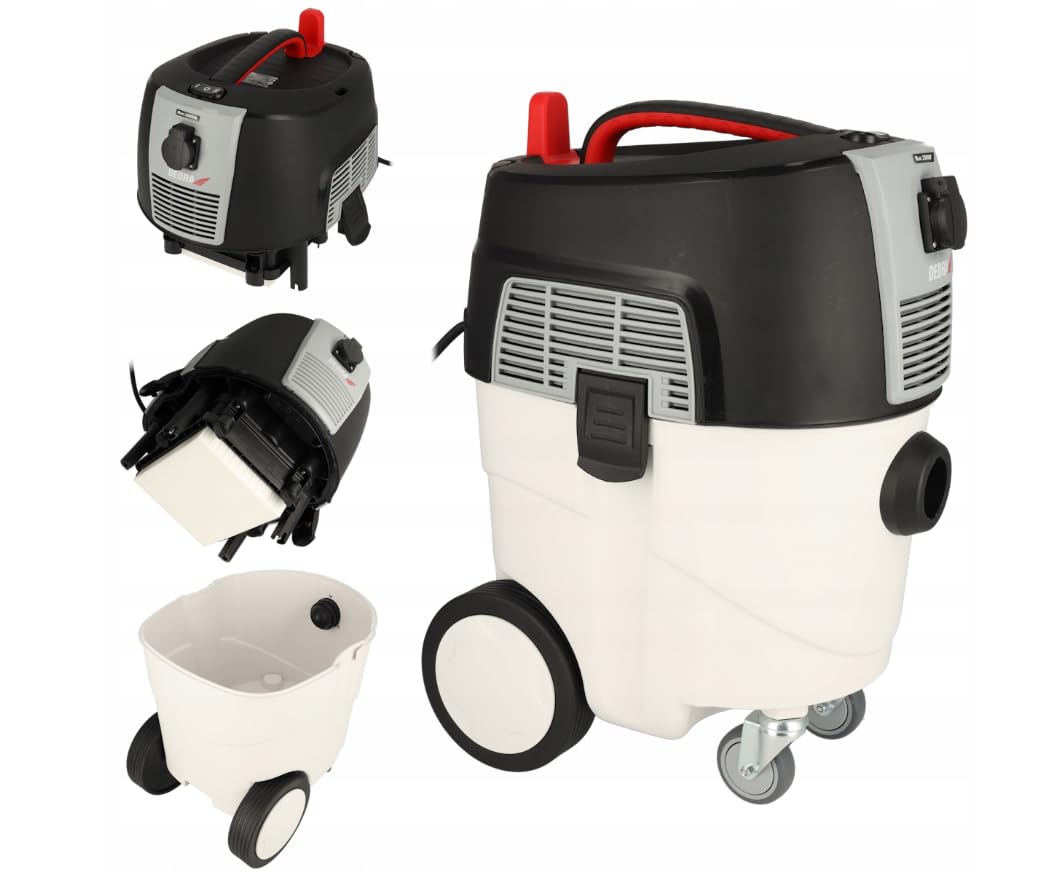 Dedra DED6607 1600 W Odkurzacz warsztatowy suchy/mokry do gipsu – automatyczny otrząsacz filtra co 15 s, zbiornik 30 L, wbudowane gniazdo max 2000 W, mobilne kółka, komplet akcesoriów