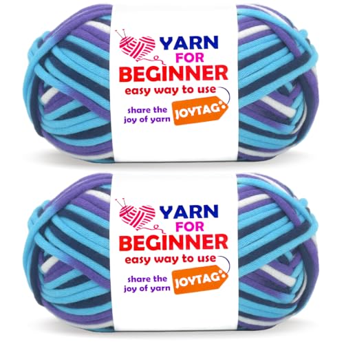 Image of 2 * 50g Rainbow Beginner Crochet Yarn for Crocheting and Knitting Multicolor Cotton Crochet Yarn for Beginners with Easy-to-See Stitches Cotton-Nylon Blend Easy Yarn for Beginners(Blue Purple)