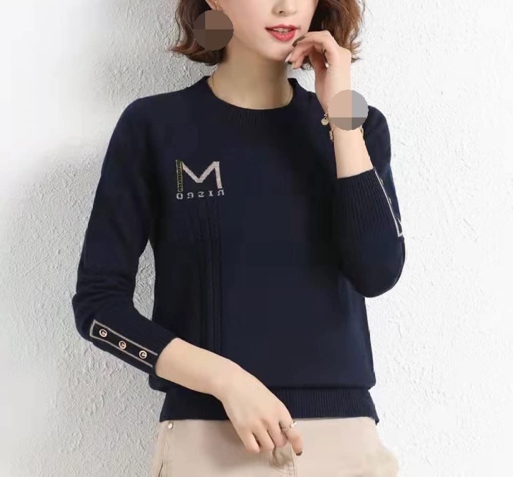 Pulls Tricot Femme,Pull À Col Rond pour Femme Laine Sentiment Chandail Tricoté en Tête Pull À Fond Bleu Printemps Pull Chaud Cadeau pour Petite Amie Fête des Mères