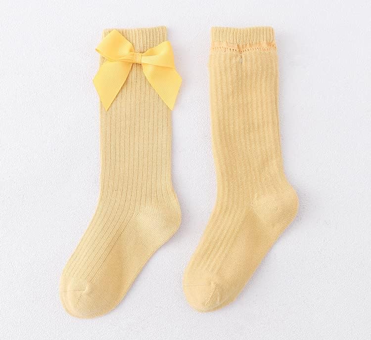 Miniatura 6 de Calcetines altos hasta la rodilla para niñas pequeñas, lazos con lazo, medias largas casuales y calcetines de vestir de algodón, 6 colores