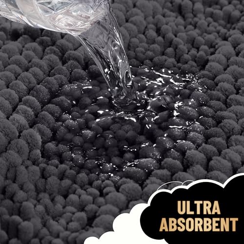 Image of OLANLY Thick Large Bathroom Rugs 44x32, Extra Soft Absorbent Chenille Striped Bath Rugs, Rubber Backing, Machine Wash, Bath Mats for Bathroom Floor, Tub and Shower, Home Decor Accessories, Dark Grey