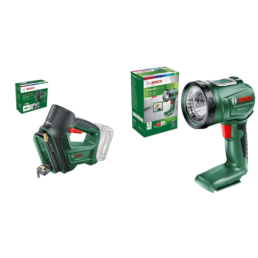 Pompe à air Bosch - UniversalPump 18V (sans batterie, système 18V, 150 PSI, 10,3 bars, emballage en carton) & Lampe sans Fil UniversalLamp 18 (sans Batterie, Système 18V, sous Carton)