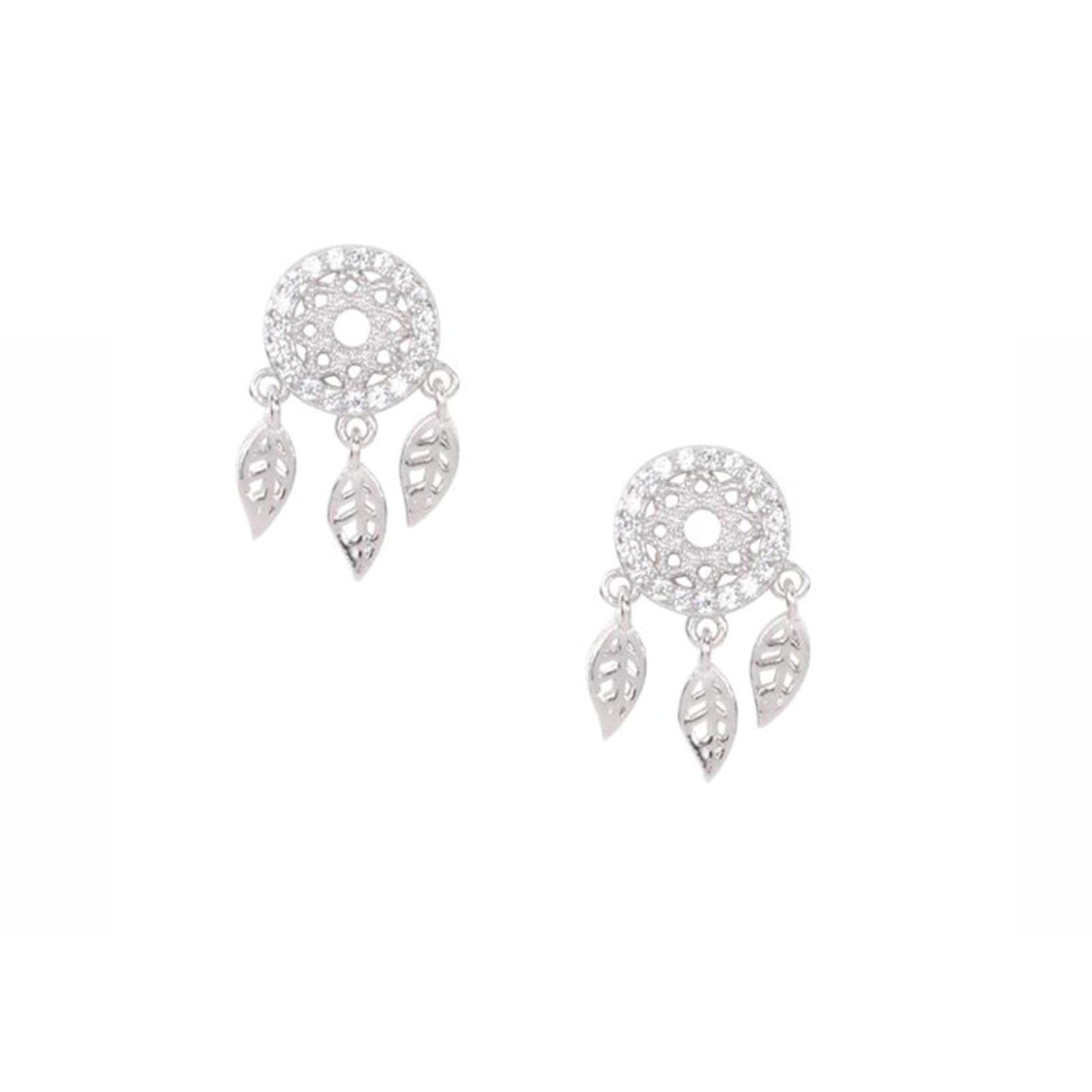 Hcma Women's Gold 925 Sterling Silver Fantastic Dream Catcher Feather Tassel Pendant Stud Earrings For Wedding Party Jewelry Gifts