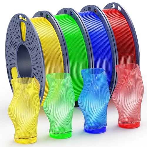 SUNLU PETG Filament 1.75mm Bundle, Neatly Wound, Individually Vacuum Packed, 250g Spool, 4 Rolls, Transparent Series-Red+Blue+Green+Yellow