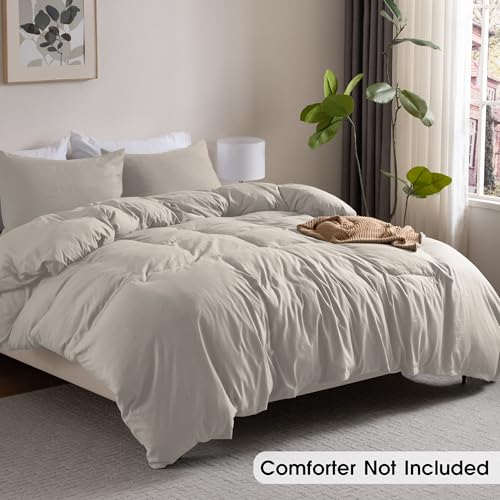 Image of Soft Washed Linen Color Duvet Cover King Size,2 Pillow Shams, No Comforter | Prewashed Microfiber, Button Closure,4 Corner Ties, Ultra Soft, Cotton-Like, All Seasons, King Duvet Cover 104x90 in