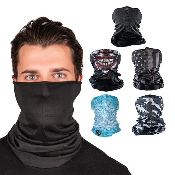 S A Company 5-Pack UV Face Shield | UV 30+ Multipurpose Neck Gaiter Balaclava for Adults