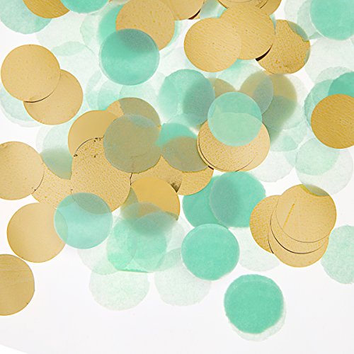 Confettis or et menthe en papier pour sublimer une table de fête terne
