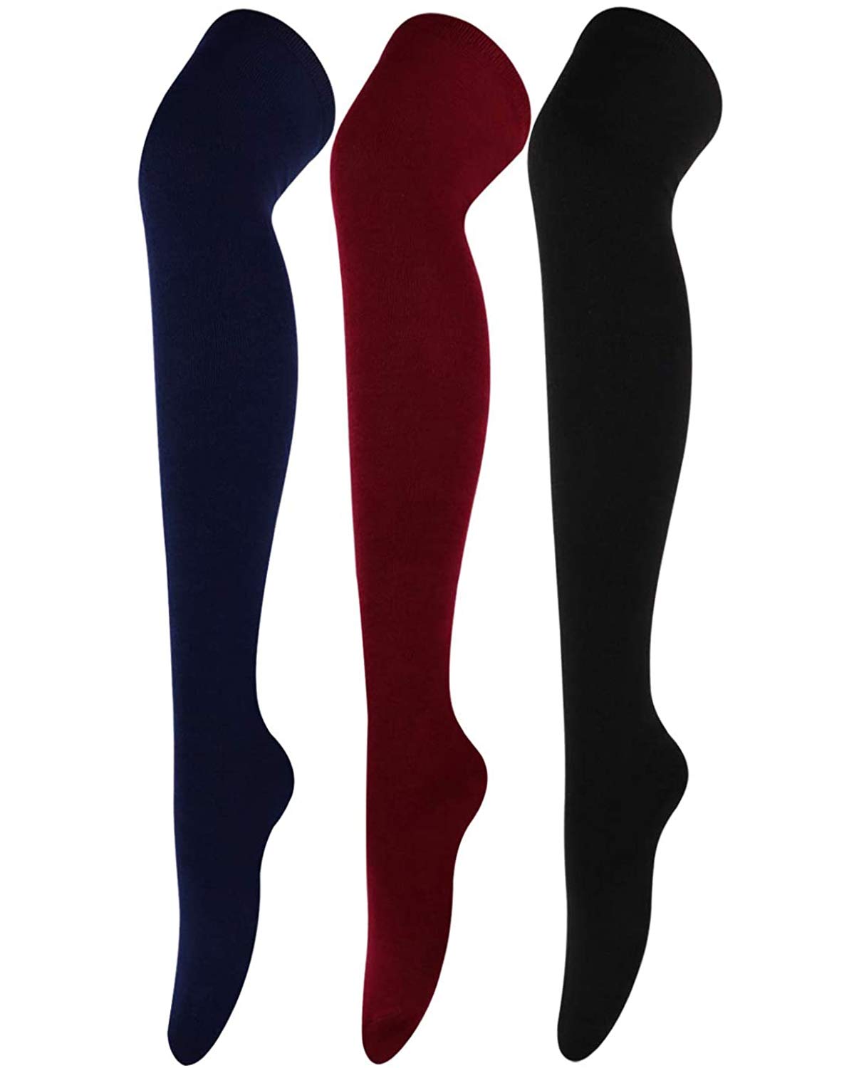 DRESHOW 3 Pairs Over Knee Thigh Socks Thigh High Socks Casual High Stockings Long Knee High Socks for Girl and Women
