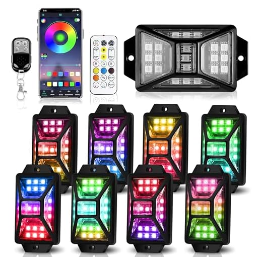 Auto Buero RGBIC LED Rock Lights Kit 8 Pods, Multi-Color, App/Remote Control - Waterproof Underglow Lights for Truck SUV ATV Boat - Music Mode, Timing Function