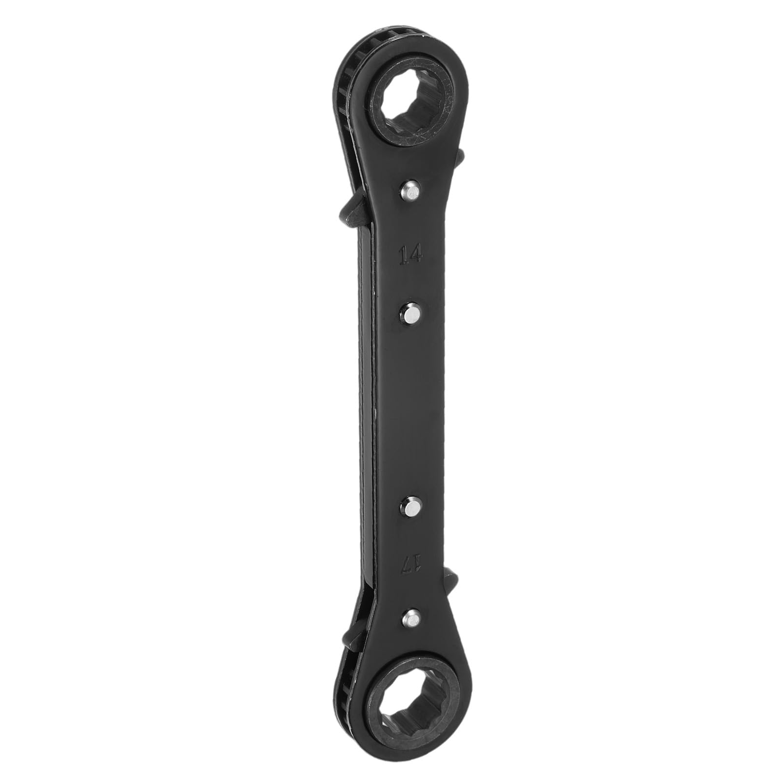 Chiave a cricchetto Reversibile a Doppia estremità 14 mm x 17 mm in Acciaio CR-V, Rotazione a 180 Gradi, metrica, Doppia Testa, 12 Punte, 24 Denti, Regolabile, Nera