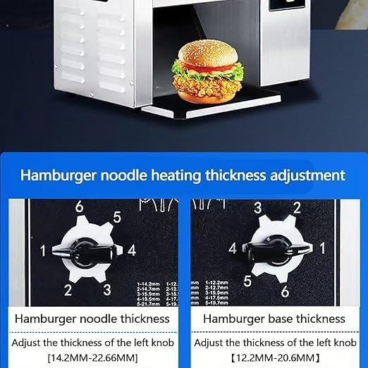 Commercial Conveyor Toaster, 2000W Stainless Steel Hamburger Baking Machine, Temperature Adjustment 0-320°C, Knob Control, for Home Kitchen Fast Food