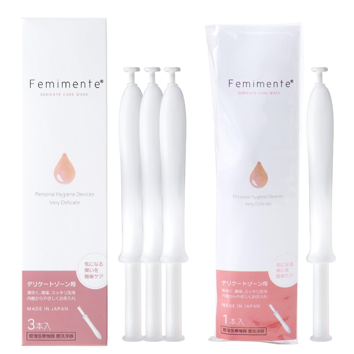 Femimente (フェミメンテ) デリケートゾーン 匂いケア 保湿 膣洗浄器 日本製 1.7g×(3+1)本入 乳酸菌配合 膣粘膜刺激性試験済 【管理医療機器】