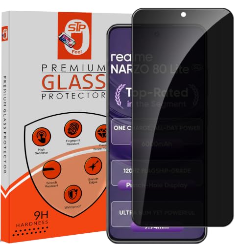 Image of STP FEEL Premium Grade Privacy Tempered Glass Screen Protector Guard Compatible For Realme Narzo 80 Lite 5G (6.67 Inch, Pack of 1) Full Edge to Edge Coverage Anti-Spy /Anti-Peeping 9H Hardness