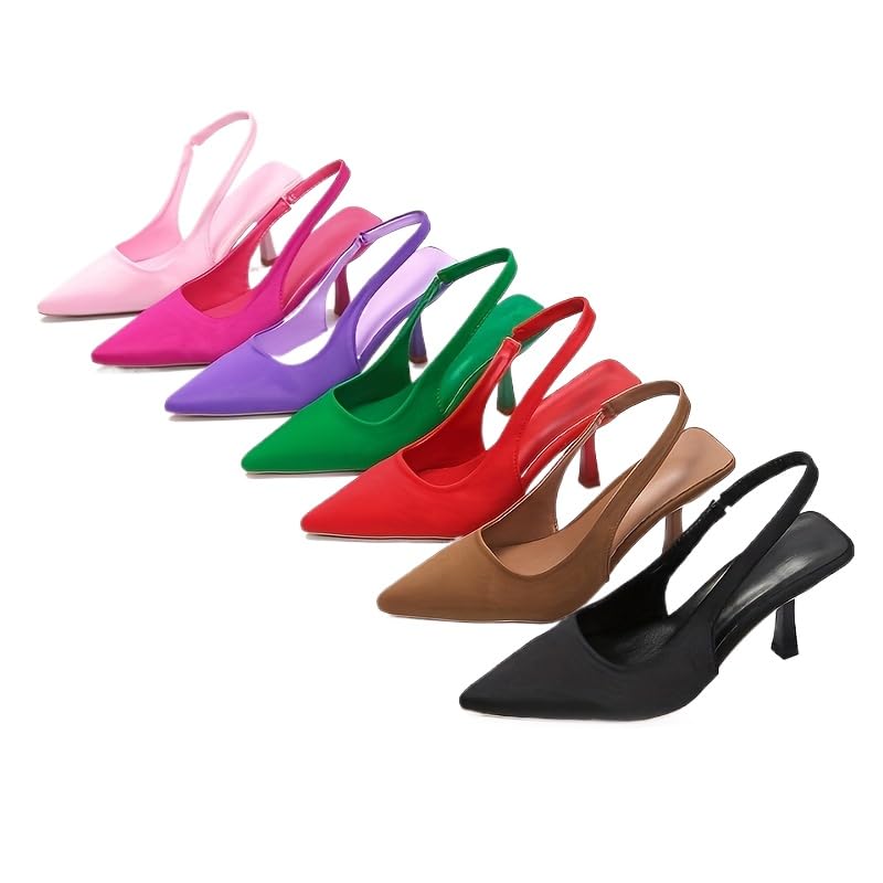 Trendy Slingback Stiletto Pumps for Women - Sexy Slip on Pointed Closed Toe Mid High Heels Daily Party Office Wedding Dress Shoes2