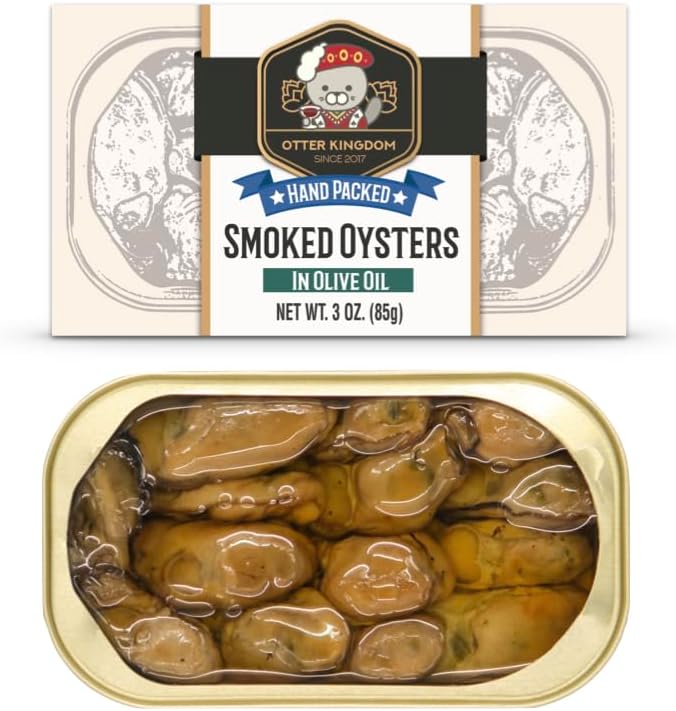 Otter Kingdom Premium Smoked Oysters in Pure Olive Oil, 3-Ounce Cans (Pack of 12)