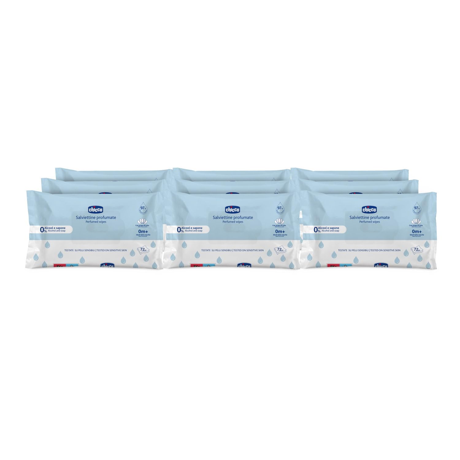 Chicco Feuchttücher Multipack, Set Windel Blaubär | Kinderhaus Blaubär: ohne Alkohol & Seife, mit Lotuswasser, für empfindliche Haut, 72 Tücher