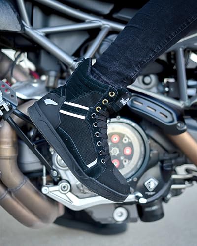 BORLENI Motorradschuhe Herren Motorradstiefel Männer lässige atmungsaktive Leder motorrad sneaker reissverschluß mit Schaltpolster, Rutschfeste Sohle(Schwarz, 43) – Bild 6