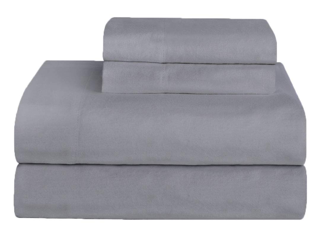 Amigozone Gray Brushed Cotton Thermal Flannelette Fitted Sheet Flat Sheet With Pillowcases Sheet Set, King