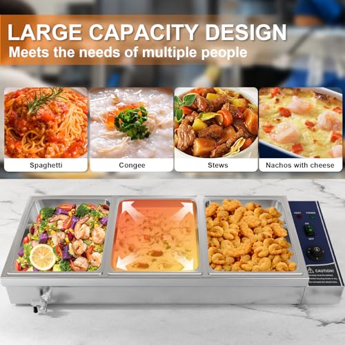 TAIMIKO Bain Marie - Wasserbad Speisenwärmer Buffetwärmer Elektrisch für Speisen (3 Pots) – Bild 6