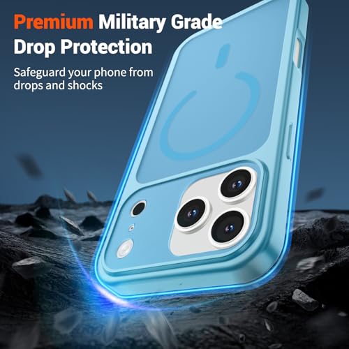 Image of SUPFINE Magnetic for iPhone 17 Pro Case Light Blue | (Compatible with MagSafe)(Military Grade Drop Protection)(Camera Protection)Translucent Matte Phone Cover