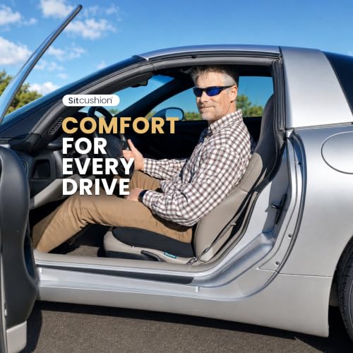 Image of SitCushion Car Seat Cushion for Long Driving - X Large Memory Foam Seat Cushion with Breathable 4D Mesh Cover, Sciatica & Tailbone Pain Relief, Orthopedic Coccyx Cushion for Car, Truck (Black)