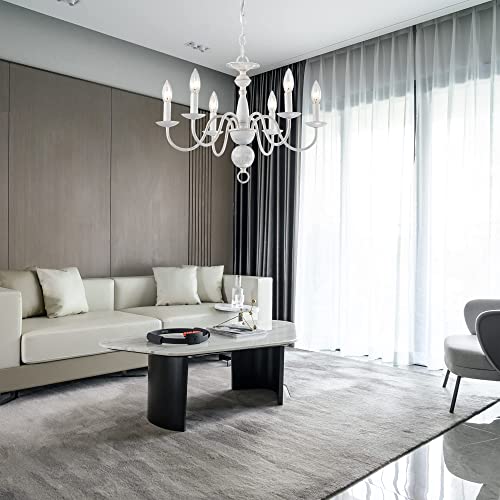 Alighting WHITE CHANDELIER French Country Chandelier 6-Light Modern Farmhouse Chandelier For Dining Room Rustic Chandelier For Bedroom White Metal Chandelier Candle Style thumb #6