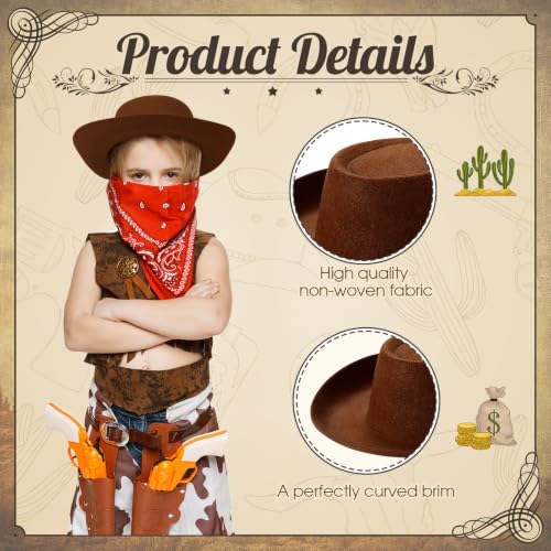 Image of Coume 24 Pieces Cowboy Hats and Bandanas, Dark Brown