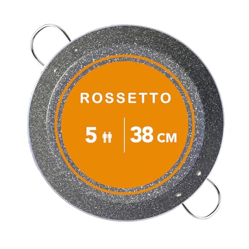 ROSSETTO Sartén para Paella 38 cm para 5 personas, Apta para Inducción y Gas, Revestimiento Antiadherente de Cerámica sin PFAS, Paellera de Aluminio Resistente