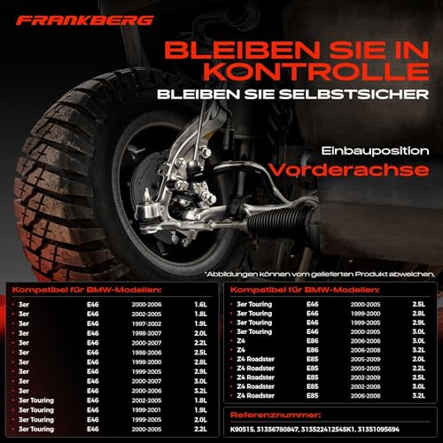 Frankberg 2x Koppelstange Pendelstange Vorderachse Kompatibel mit 3er Cabriolet E46 318-330 M3 3.2 2.0L-3.2L 2000-2007 Z4 Coupe E86 3.0 Si M 3.0L 3.2L 2006-2009 Replace# 31356780847