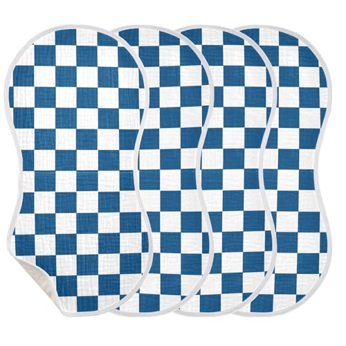 J JOYSAY Checkered Plaid Dark Blue Baby Burp Cloths for Boys Girls Large 22''x11'' Cotton 4 Layer Drool Cloths for Drool Unisex one sizex4