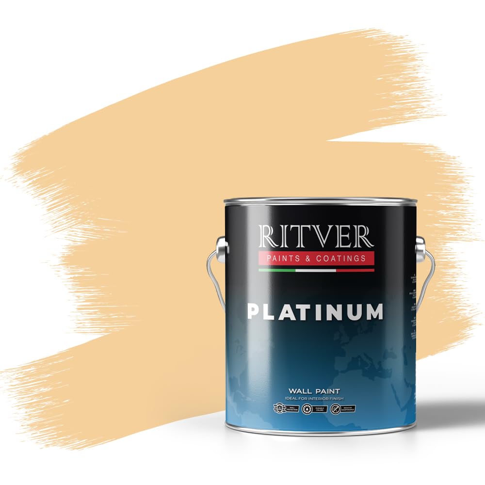 RITVER Premium water-based Wall Paint Emulsion 3.6 Liter, Butter Cream, odorless, drip and splash resistant, Indoor, high opacity, RP-115, Matte Finish