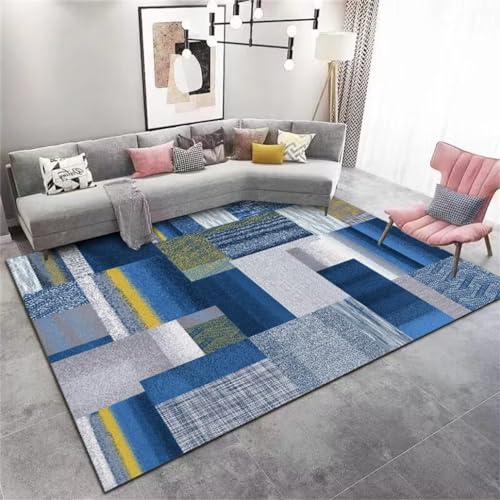Tapis de salon lavable et antidérapant bleu géométrique 200x300cm - 2