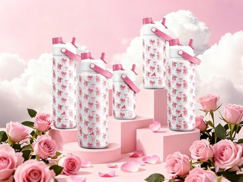 Image of POWCAN 40 oz Insulated Water Bottle with 2-in-1 Straw and Spout Lid, Keep Cold 24H, Leak-Proof, BPA-Free, Double Wall Stainless Steel Water Bottle for Sports, Gym, Travel, Gift, Holiday (Rosy Bouquet)