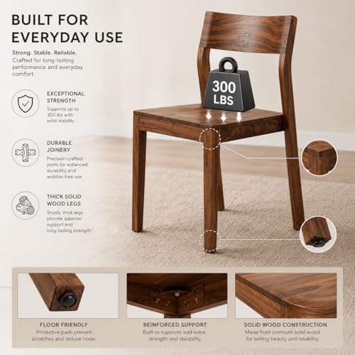 Image of Genuine Decor Set of 2 Rosewood Dining Chairs - Rustic Teak Brown Finish, Solid Wood, No Cushion, Perfect for Dining Room, Living Room, Bedroom (Without Cushion)