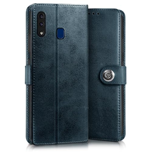 Image of WOW IMAGINE Shock Proof Flip Cover Back Case for Samsung Galaxy A20 | A30 | M10s (Magnetic Button Flip Case | Wallet Pockets & Stand | Leather Finish | Oxford Blue)