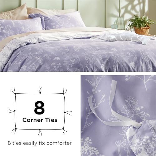 Image of Bedsure Duvet Cover Queen Size - Reversible Lilac Purple Queen Duvet Cover Set with Zipper Closure, 3 Pieces Cute Floral Patterned Bedding Set with 8 Corner Ties and 2 Pillow Shams