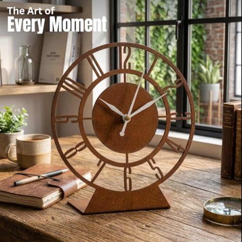 Image of Modern Artistic Decorative Metal Table Analog Clock with Sweep and Silent Machine, Desk Clock for Living Room, Dining Room, Office, Home Decor, Copper, 18x20 CM