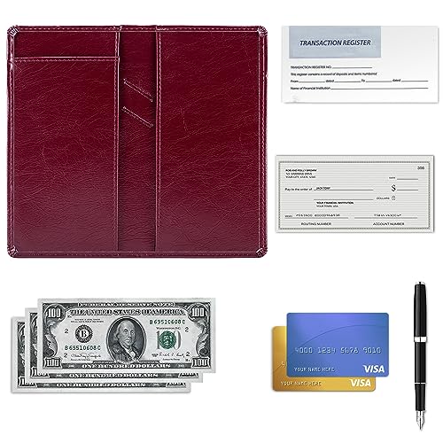Image of Aurya Leather Checkbook Covers for Personal Checkbook, Checkbook Holder with Free Vinyl Divider, Checkbook Cover for Duplicate Checks for Men and Women