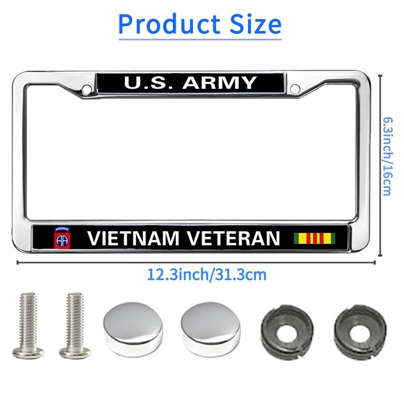 Image of US Army Airborne Vietnam Veteran License Plate Frame, Metal Auto Tag Cover | Celebrate military service with this durable metal Airborne Vietnam Veteran license frame, weather-resistant.