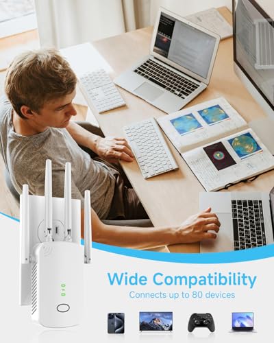 Image of WiFi Extender, Wall - Plug Home 2.4G WiFi Extender Signal Booster - 10888 Sq Ft, 80 Devices Supported & 1-Tap Simple Setup, WiFi Repeater for Home & Outdoor Use