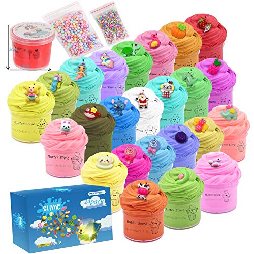 Partyforu 24 Pack Mini can Slime, Butter Slime-Stitch,Animal and Fruit Slime? Stretchy and Non-Sticky, Stress Relief Toy for Girl and Boys