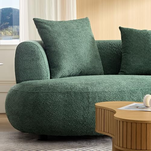 Image of KEIKI 102 inch Curved Oversized Boucle Modular Sectional Sofa with 4 Throw Pillows, Mid-Century Style 4-Seater Upholstered Corner Plush Comfy Couch, Easy Assembly, for Apartment, Living Room, Green