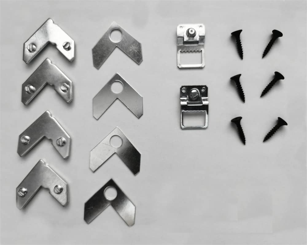 Metal Canvas Frame Hardware Accessories: Frame Hanging Hangers,L Shaped Angle Bracket,Flat Plate Fastener Tapped Corners Gasket, Hooks,Black Nails,DIY