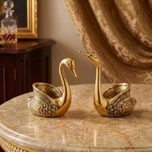 Image of Amazon Brand - Solimo Aluminium Pair of Swans Candle Holder Showpiece | Gold Finish | Feng Shui Home Decor for Living Room, Table & Puja | Good Luck Gift (Candles Not Included)