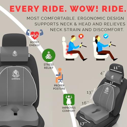 Image of MRRON Neckrest Back Support or Coccyx Orthopaedic Cushion for Long Sitting Universal fit with Ergonomic Design Made by High Density Memory Foam Used for Car or Office Chairs. (Grey, Spine Support)