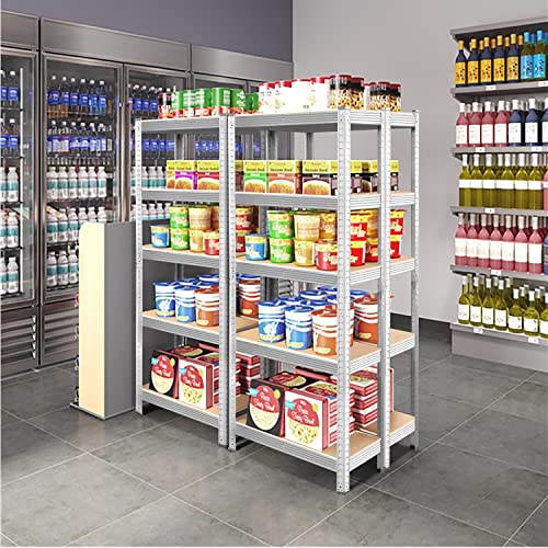 Topeakmart 2 Pcs 5-Tier Utility Shelves, Metal Storage Shelves Garage Shelving Unit Adjustable Garage Storage Shelves Storage Racks Heavy Duty Shed Shelving- Silver, 35.5 X 12 X 71 Inch #TOP1