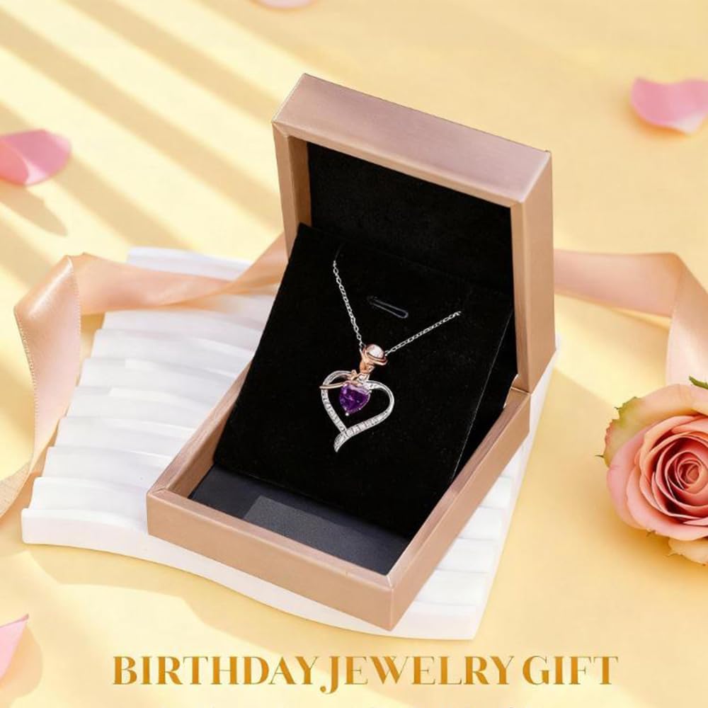immobird Rose Gold Heart Necklace Birthstone Jewelry Sterling Silver Jewelry Plated White Gold Valentine's Day Gift Women for Wife Mom Necklace for Women - Image 6