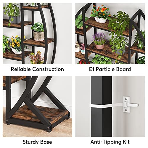 Image of Tribesigns Curved Plant Stand Indoor, 8 Tiered Large Metal Plant Shelf, 69 inch Tall Industrial Flower Pot Stand Display Rack for Indoor Living Room, Balcony, Patio (Brown)