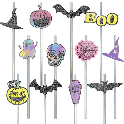 Cheerland Halloween Paper Straws Iridescent Pastel Disposable Str...