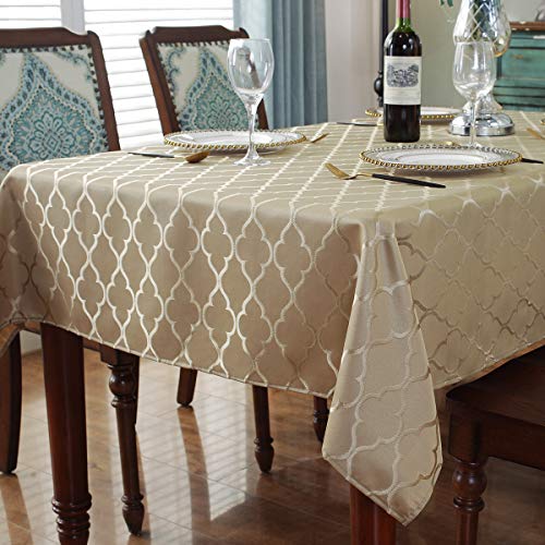 Jacquard Tablecloth Flower Pattern Polyester Table Cloth Spill Proof Dust-Proof Wrinkle Resistant Table Cover For Kitchen Dining Tabletop Decoration (Rectangle/Oblong, 52" X 70" (4-6 Seats), Gold) #TOP2